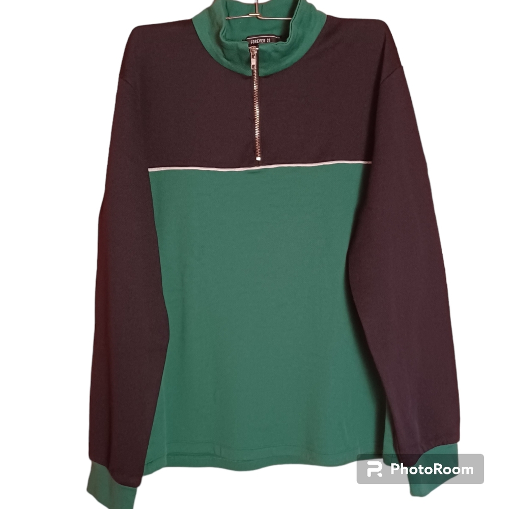 Forever21 Mens Green and Black 3/4 Zip Pull Over